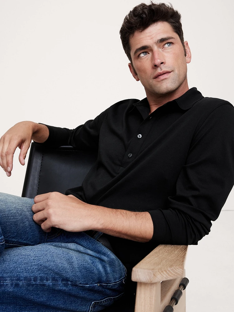 Luxury-Touch Long-Sleeve Polo Shirt