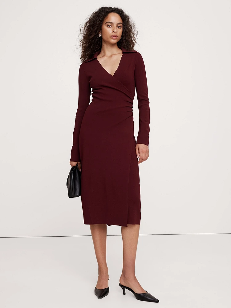 Polo Shirt Wrap Sweater Dress