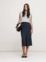 Pinstripe Italian Wool Midi Skirt