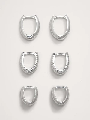 Ravena Oval Huggie Hoop Earrings Set Of 3 Aureus + Argent