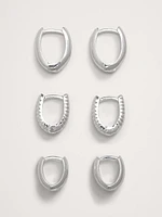 Ravena Oval Huggie Hoop Earrings Set Of 3 Aureus + Argent