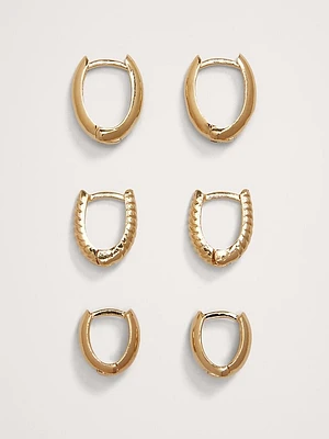 Ravena Oval Huggie Hoop Earrings Set Of 3 Aureus + Argent