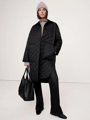 Water-Repellant Long Quilted Coat