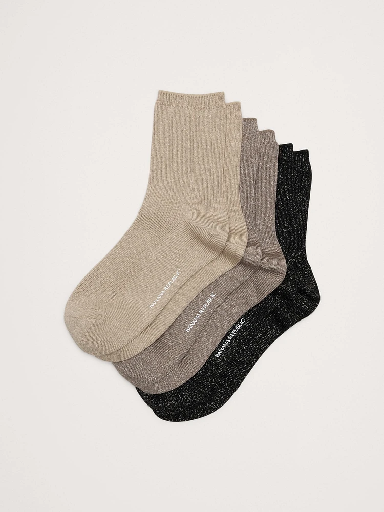 Silk-Cotton Blend Crew Sock 3-Pack