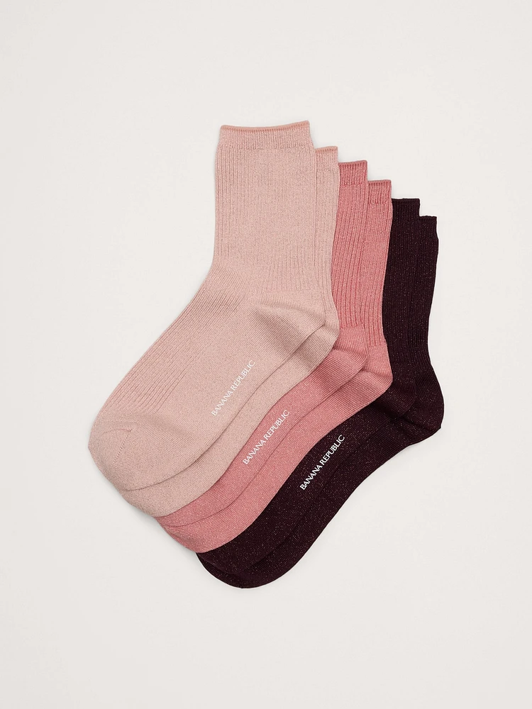 Silk-Cotton Blend Crew Sock 3-Pack