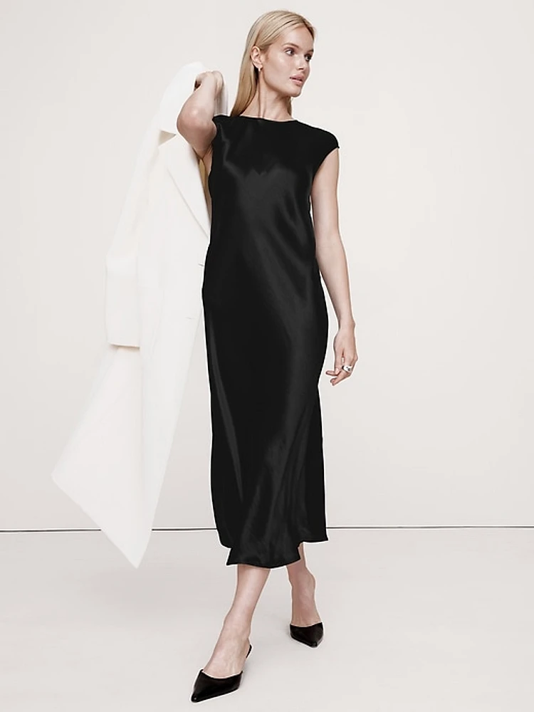 Bias-Cut Satin Midi Dress