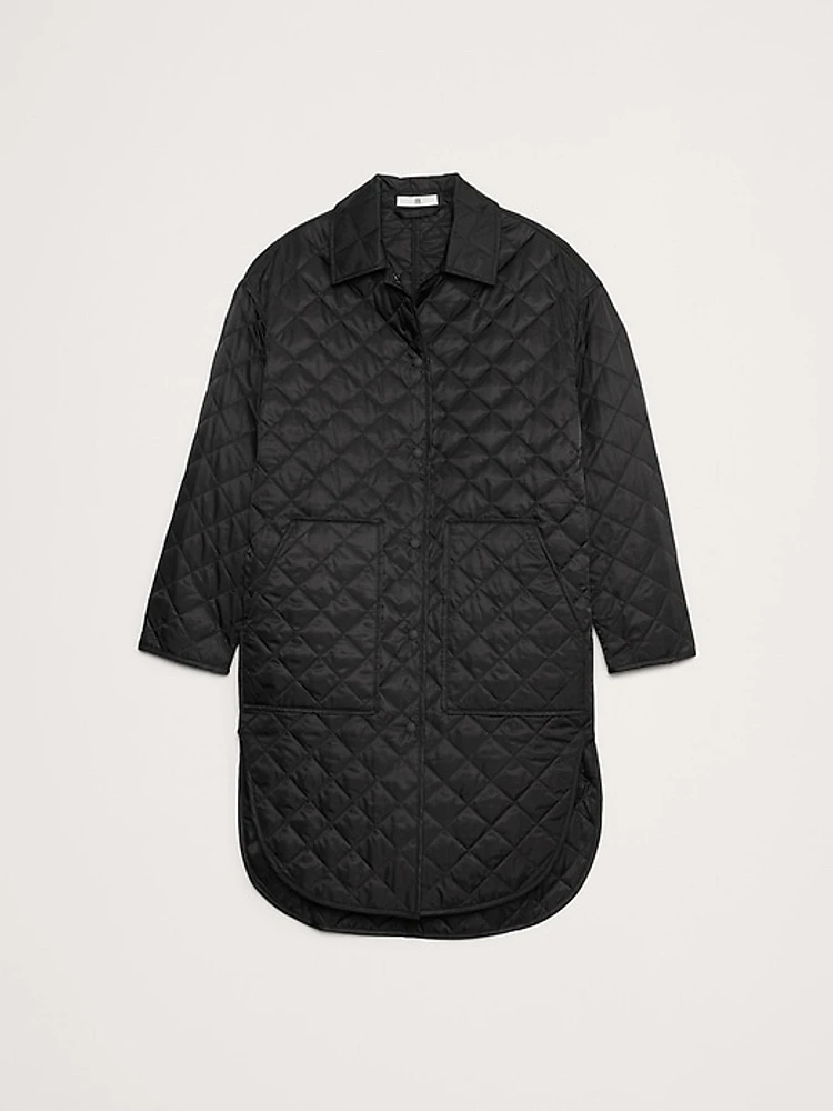 Water-Repellant Long Quilted Coat