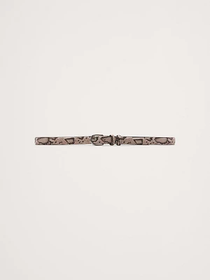 Slim Snake-Print Leather Belt