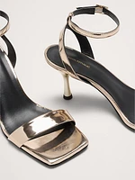 Italian Metallic-Leather Flare-Heel Sandal