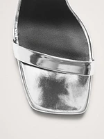 Italian Metallic-Leather Block-Heel Sandal