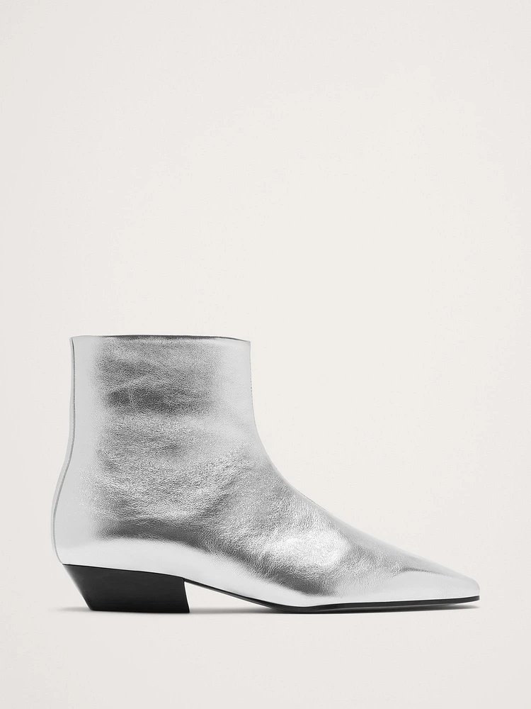 Italian Metallic-Leather Ankle Boot