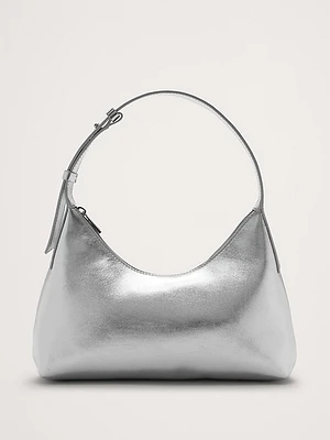 Metallic Leather Crescent Shoulder Bag