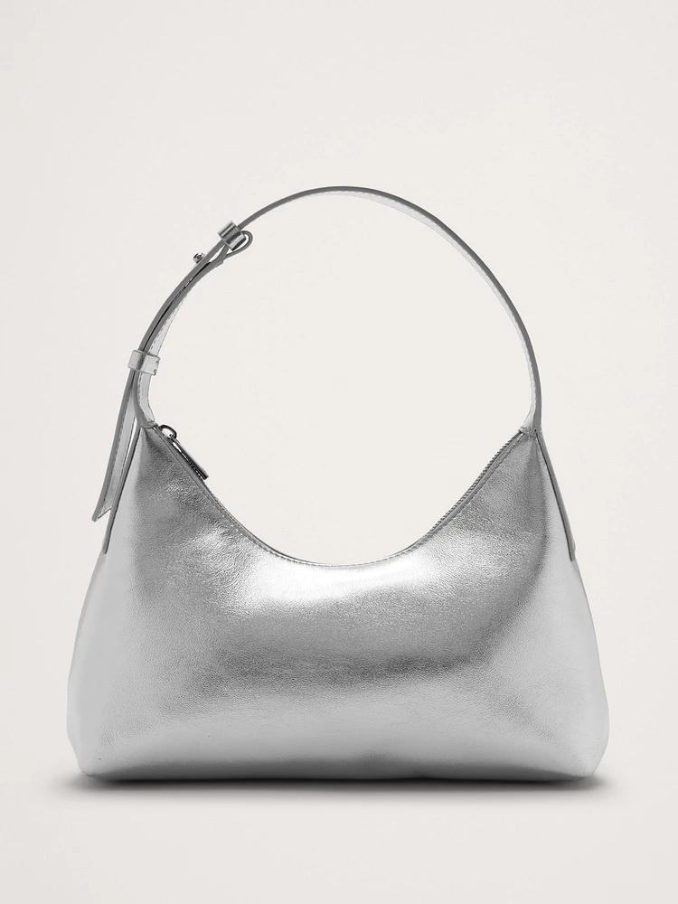 Metallic Leather Crescent Shoulder Bag