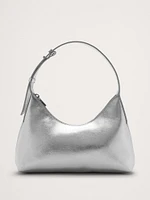 Metallic Leather Crescent Shoulder Bag