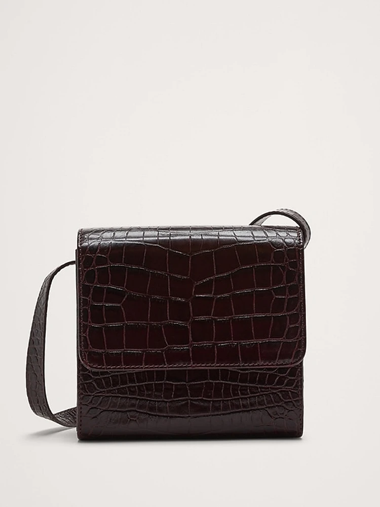 Crocodile Embossed Leather Crossbody Bag