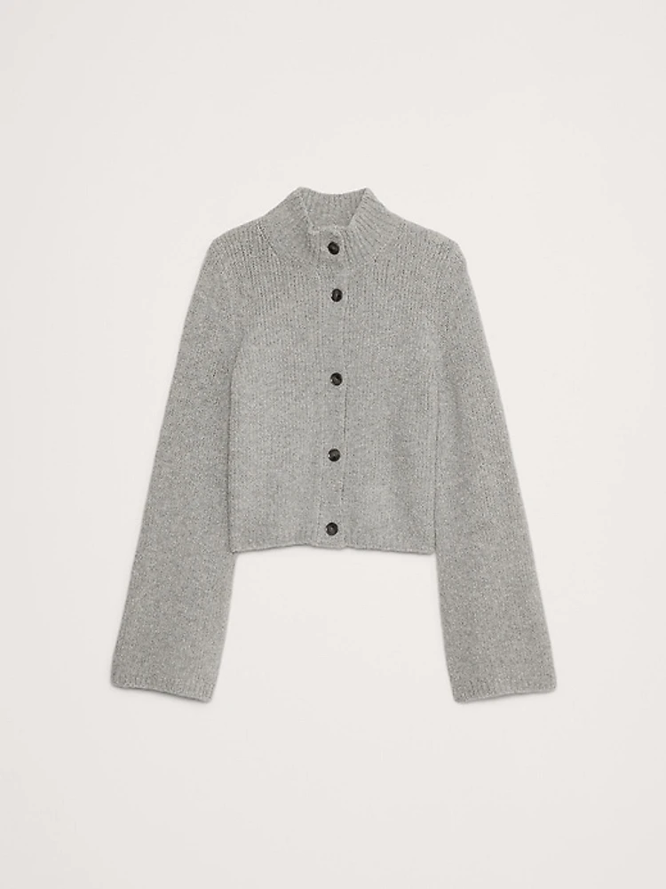 Merino-Blend Flare-Sleeve Cardigan