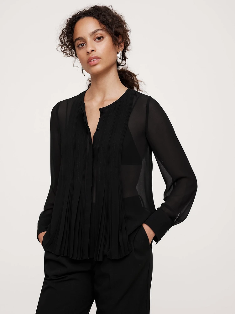 Georgette Sheer Pintuck Shirt