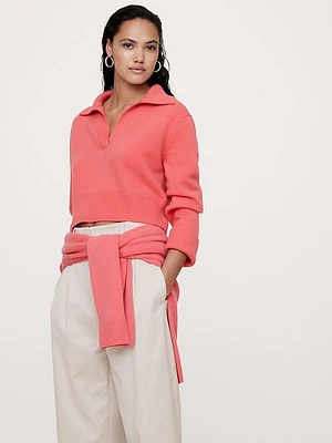 Cashmere Cropped Rugby Sweater Polo