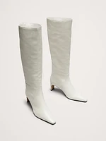 Italian Embossed Leather Mid-Heel Boot