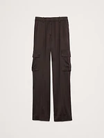 High-Rise Straight Italian Satin Cargo Pant