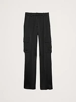 High-Rise Straight Italian Satin Cargo Pant