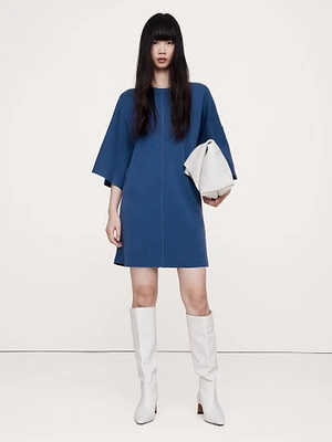 Merino Flutter-Sleeve Mini Sweater Dress