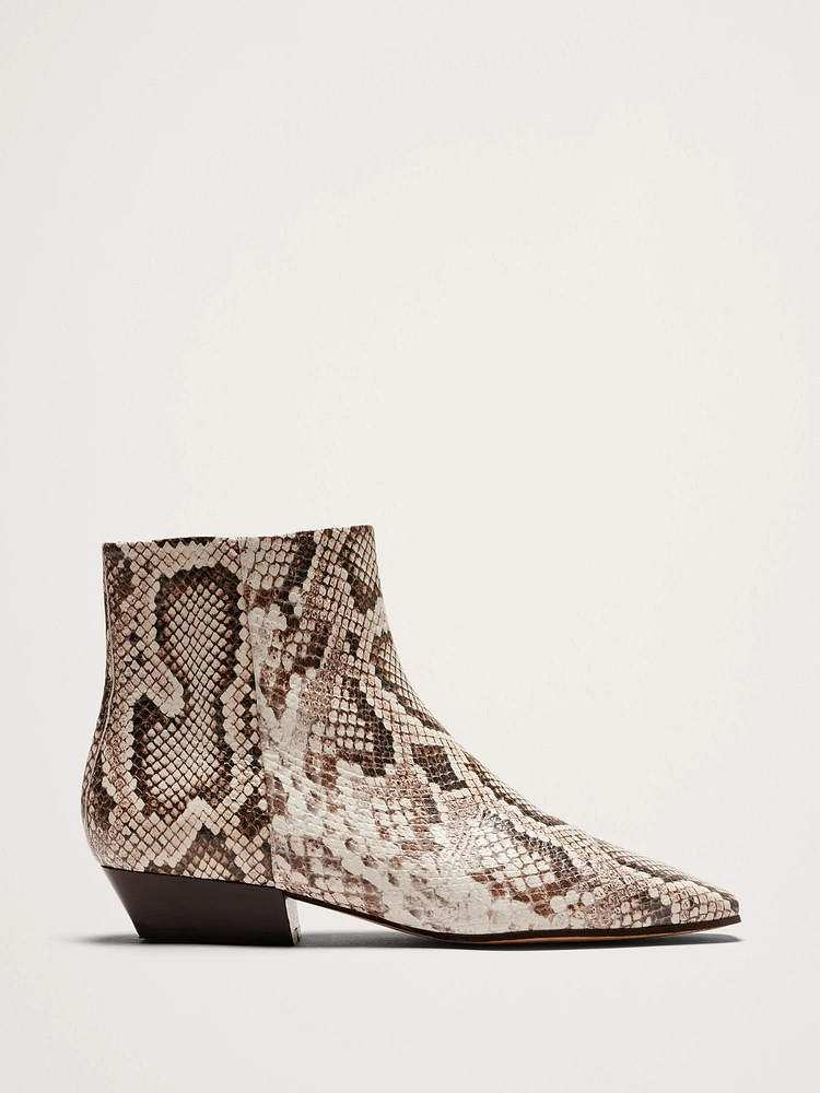 Italian Snake-Print Leather Ankle Boot