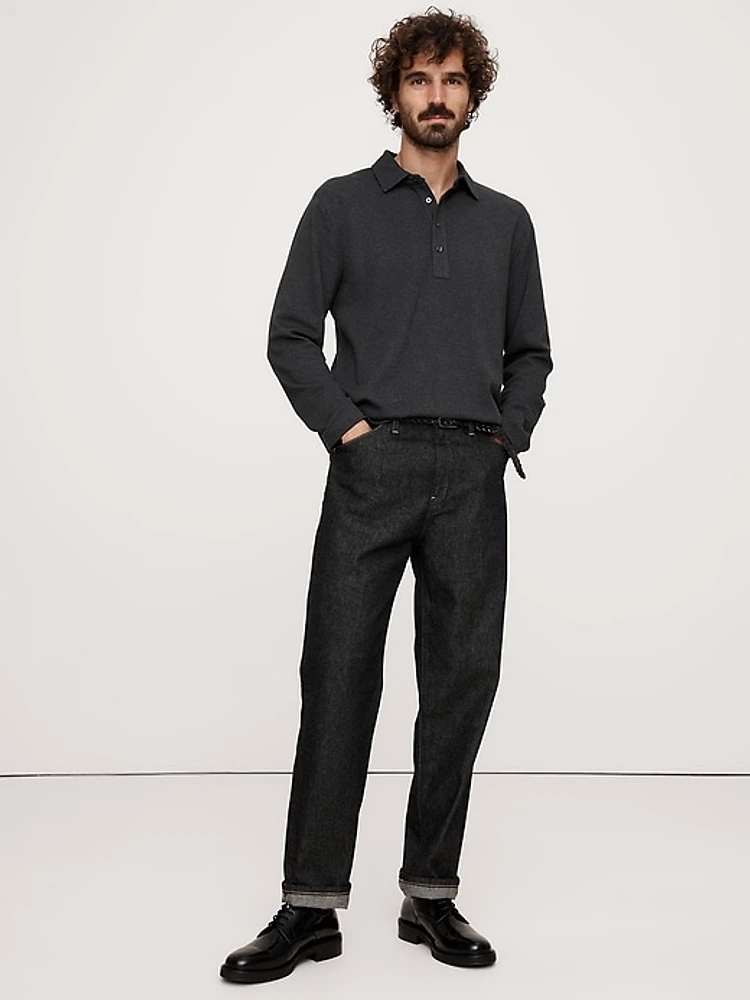 Luxury-Touch Long-Sleeve Polo