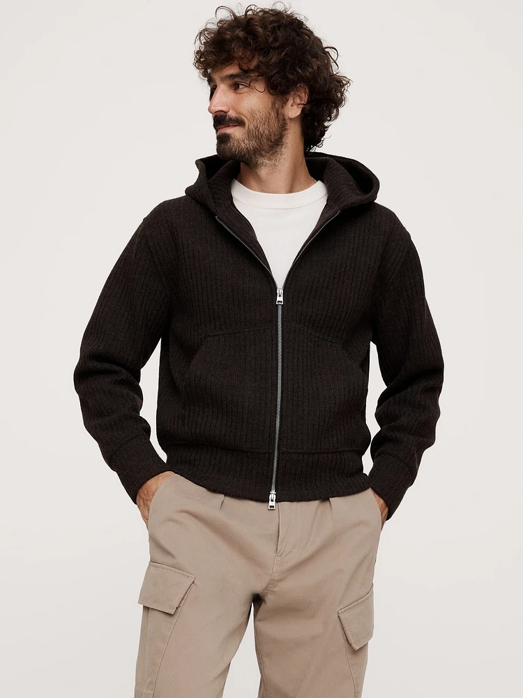 Ribbed Zip Hoodie With Wool