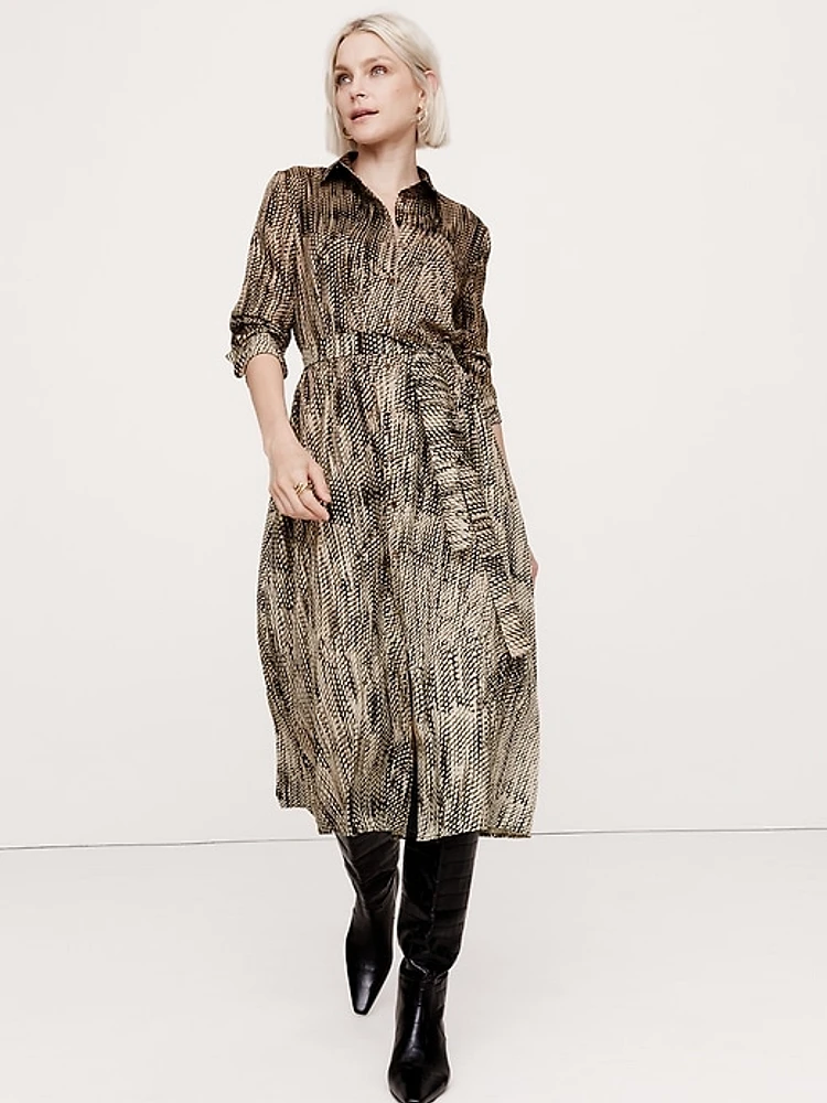 Oversized Snake-Print Midi Shirtdress