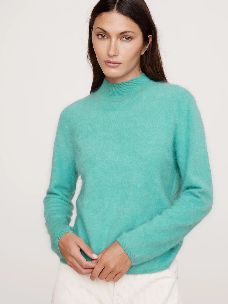 Brushed Cashmere Mock-Neck Sweater