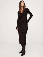 Sculpted Tie-Front Midi Dress