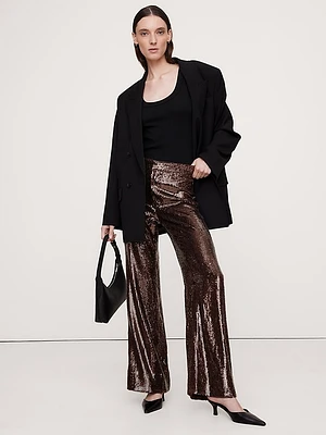 High-Rise Wide-Leg Sequin Pant