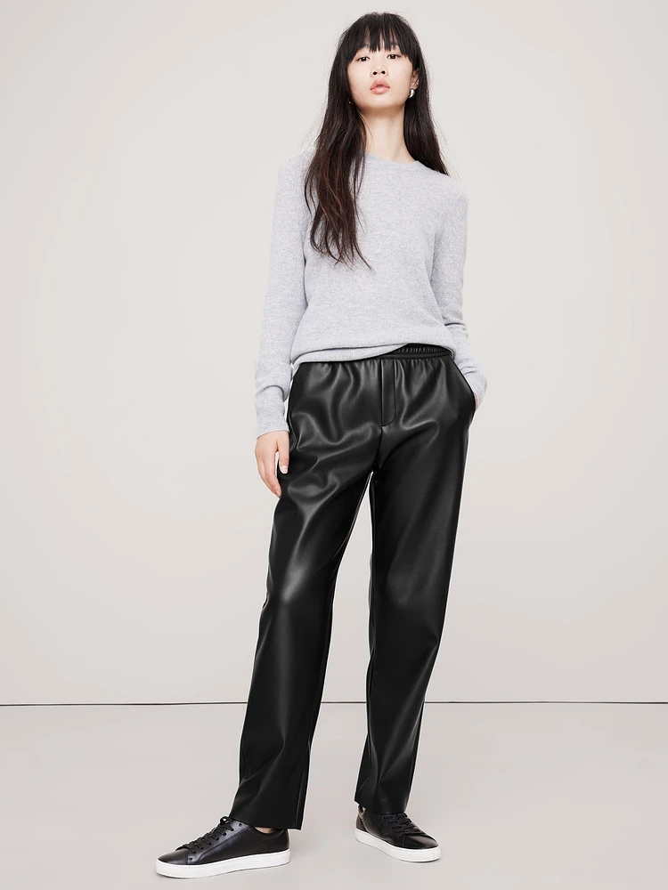 Mid-Rise Slim Vegan Leather Pull-On Pant