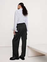 High-Rise Straight Italian Satin Cargo Pant