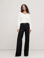 High-Rise Wide-Leg Flare Flannel Pant