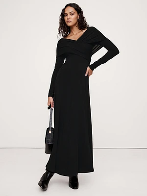 Luxe Wool-Blend Off-Shoulder Maxi Dress