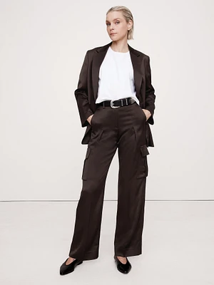 High-Rise Straight Italian Satin Cargo Pant