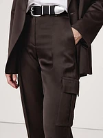 High-Rise Straight Italian Satin Cargo Pant