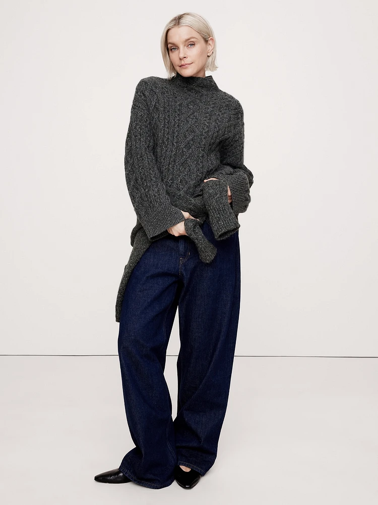 Cashmere Cable-Knit Cropped Sweater with Vented Back