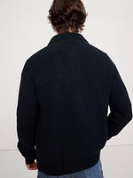 Ribbed Bouclé Polo Cardigan