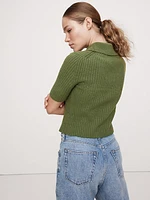 Ribbed Cropped Sweater Polo