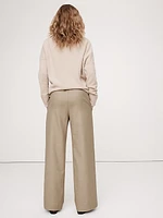 Pull-On Wide-Leg Drapey Twill Pant