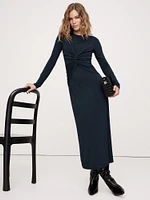 Jersey Knit Twist-Front Maxi Dress