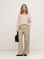 Pull-On Wide-Leg Drapey Twill Pant