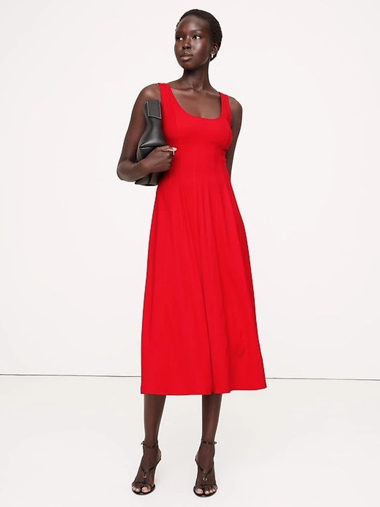 Crepe Scoop-Neck Midi Dress