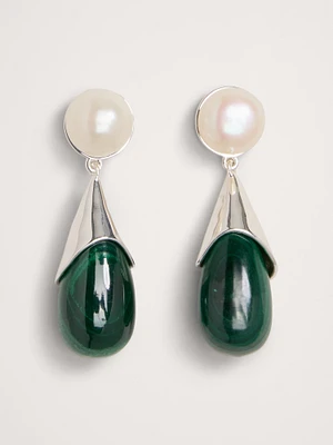 Freshwater Pearl & Malachite Drop Earrings