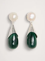 Freshwater Pearl & Malachite Drop Earrings