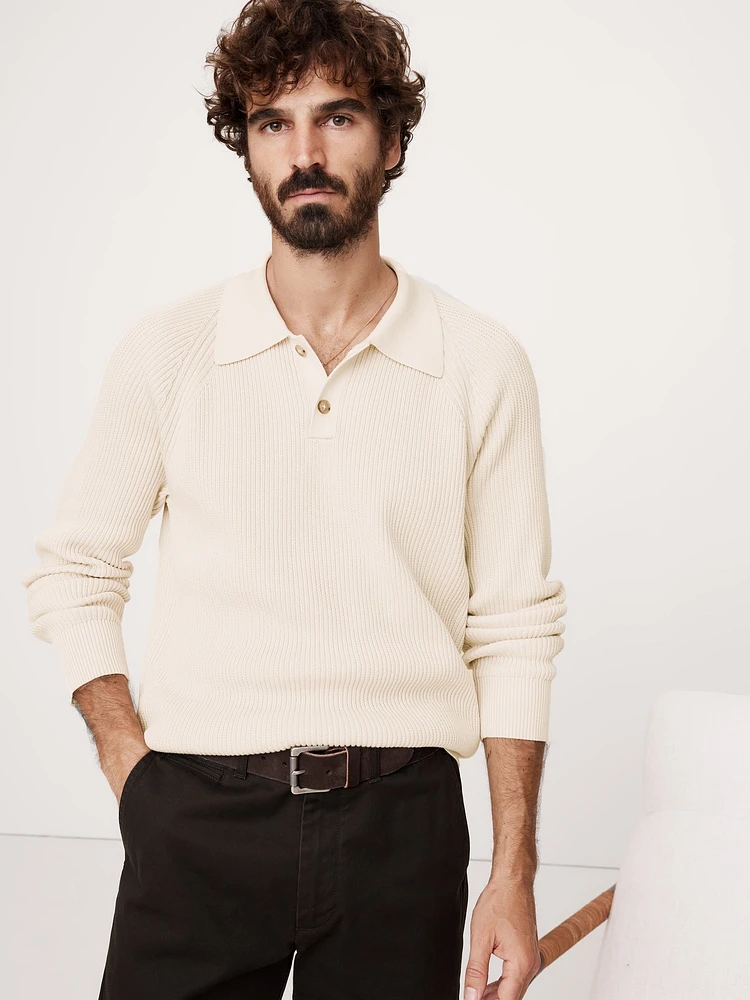 Ribbed Cotton Sweater Polo Shirt