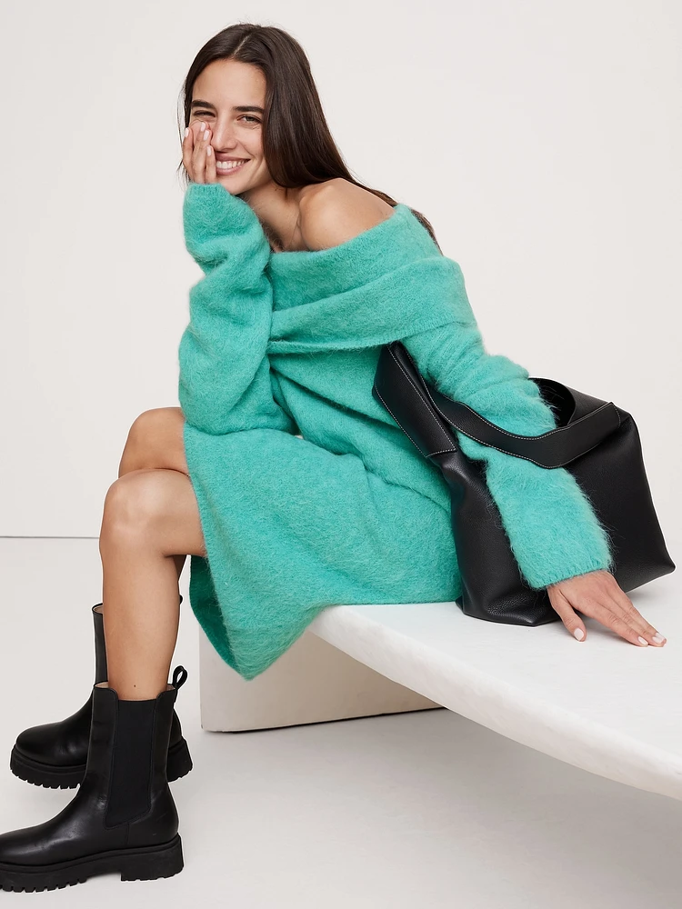 Oversized Fuzzy Alpaca-Blend Sweater Dress